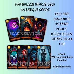 Instant Download Halloween Oracle Deck 44 Unique Cards With Comprehensive eBook Printable Instant Access Print at Home Tarot Readers DIY