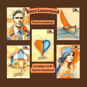 Karty do natychmiastowego pobrania, Talia kart Lenormand Retro: Nostalgiczna podróż w szkicu, Do druku, Pobieranie cyfrowe, Drukowanie w domu, Zrób to sam, Prezent robiony ręcznie, Wyrocznie