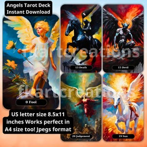 Baralho de Tarô Tema Anjos, Estética a Óleo, Download Instantâneo, Imprima em Casa, 23 Páginas Jpeg 8,5 x 11 polegadas funciona em A4 também, Faça Você Mesmo, Oráculos, Leitores de Tarô