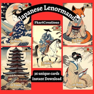 Instant download afdrukbare kaarten, Japanse dromen, (een onderzoek naar de ukiyo-e-stijl), Lenormand, thuis afdrukken, orakels, tarotlezers, spreads, doe-het-zelf, cadeau