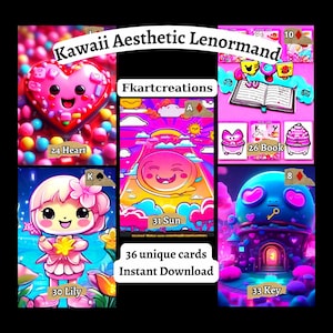 Instant download afdrukbare kaarten, kawaii Lenormand-deck, uniek, gecodeerde berichten, celestial design, exclusief voor Etsy, oracles, doe-het-zelf, thuis afdrukken