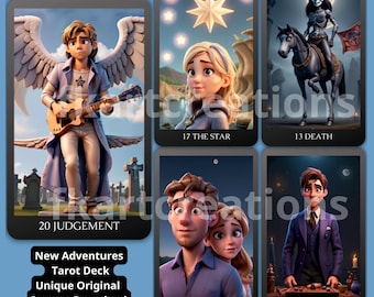 Instant Download Tarot Cards, Updated ! New Adventures Tarot Deck: 3D Animated Cards,Playfull,Fun,Perfect for Beginners, Print at Home, Gift