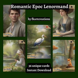 Téléchargement instantané Lenormand Deck Artistry Romantique Epoc Diy Cartes Art unique Art de style naïf Dévoilement d'Oracle Impression à la maison