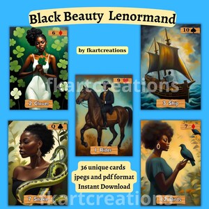 Black Beauty Lenormand Cartes uniques Téléchargement instantané et impression esthétique à l'huile imprimable Diy Impression à la maison Formats Jpeg et Pdf Oracles Lecteurs de tarot
