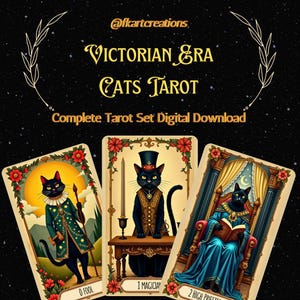 Printable Instant Download Tarot Deck 78 Carte Gatti dell’Epoca Vittoriana 24 pagine 300 DPI JPEG (8.5x11'') PDF con Modello Scatola 2 Retro