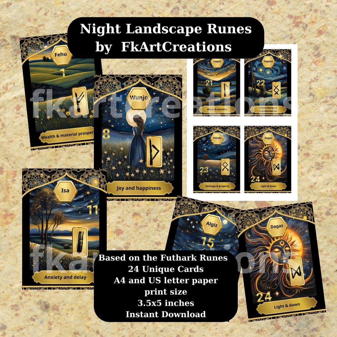 Runic Art Card Deck: Night Landscape Runes, Divine Guidance (digital ...