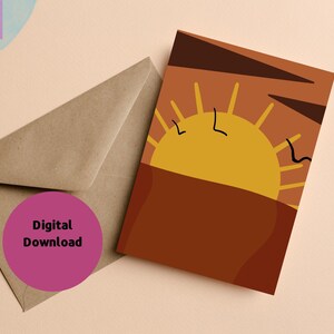 Druckbare digitale Sofort Download Wüstensonne Grußkarte Schreiben Sie Ihren Lieben Ihre Wünsche mit dieser künstlerischen Karte Pastellfarben Diy