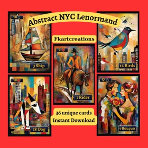 Cartes numériques à téléchargement immédiat, art abstrait unique NYC Lenormand où la spiritualité rencontre la vie urbaine ! Impression à la maison, oracles, bricolage, lecteurs de tarot