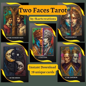 Jeu de tarots imprimable à téléchargement immédiat ! Le tarot aux deux faces : cartes de tarot art numérique recto-verso uniques de style Renaissance, à imprimer à la maison, à faire soi-même