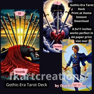 Sofortiger Download & Druckbares Deck, Gothic inspiriert von Art Prints, Print at Home, Einzigartig, Orakel,Tarot Karten,Mystische Botschaften,Zukunftserzählung