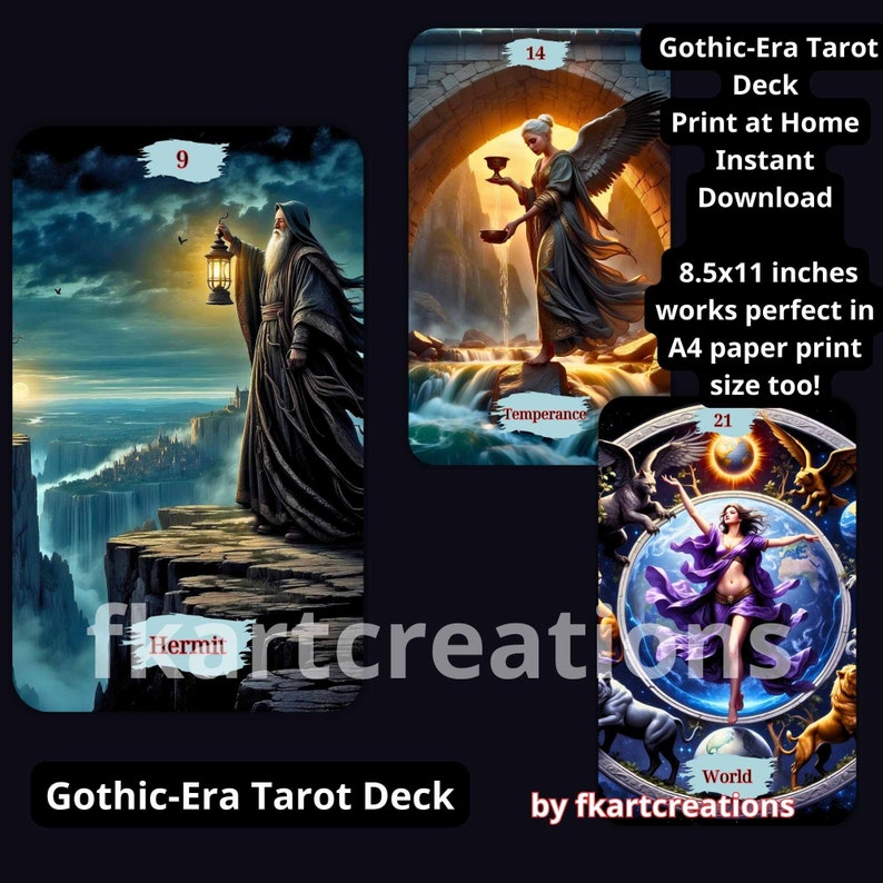 Instant Download & Printable Deck,Gothic-Era Inspired Art Prints,Print at Home,Unique,Oracles,Tarot Readers,Mystical Messages,Future Telling image 6