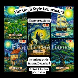 Van Gogh-stil Lenormand-kort: Utskrivbar DIY-lek med malllåda direktnedladdning