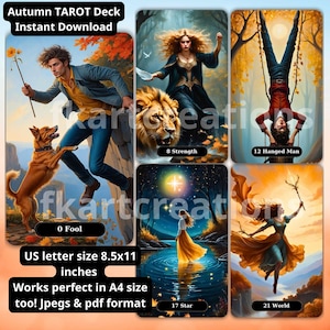 AUTOMNE Peinture à l'huile unique et jeu de tarot photoréaliste Téléchargement instantané imprimable Impression à la maison Oracles Lecteurs de tarot numériques Cartes à faire soi-même