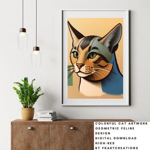 Digital Print Surreal Cat Art Abstract Feline Poster Modern Animal Wall Art Multiple Sizes Instant Download DIY Home Decoration