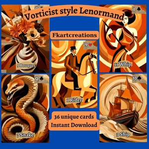 Kaarten direct downloaden, lenormanddeck vorticus kunst: abstracte waarzeggerij in pastels en geometrische vormen, thuis afdrukken, unieke stijl, orakels, doe-het-zelf