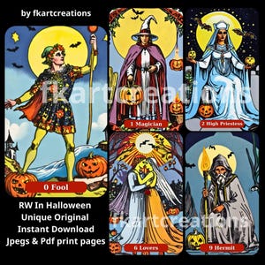 Halloween Tarot Deck Printable Rider wartete Smith inspiriert 78 Tarotkarten PDF & JPEG hohe Auflösung Sofort-Download Orakel Tarot-Leser