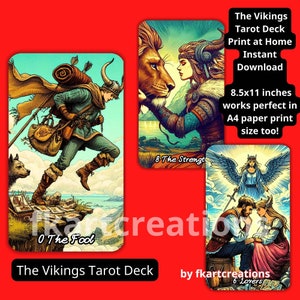 Instant download The Vikings tarotdeck, thuis afdrukken 78 unieke kaarten, retro vintage schetsen, afdrukbaar dek, orakels, tarotlezers, volledig kaartspel
