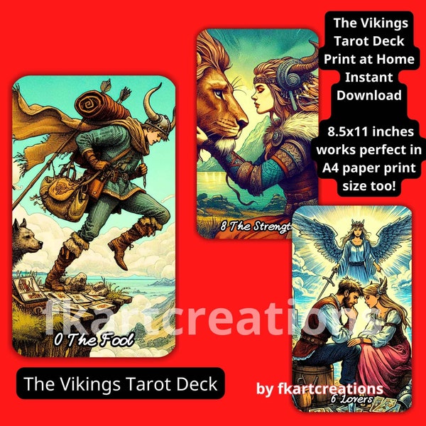 Instant Download The Vikings Tarot Deck,Print At Home 78 Unique Cards,Retro Vintage Sketches,Printable Deck,Oracles,Tarot Readers,Full Deck