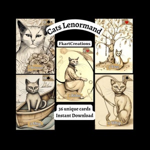 Instant download Cats Lenormand-deck, A Whimsical Journey, Unieke kaarten, Afdrukbaar, Thuis afdrukken, DIY, perfect cadeau voor Lenormand-lezers, Oracles