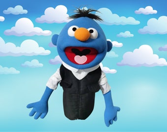 Mini Sam - Deluxe Blue 35cm Boy Hand Puppet with Carry Bag