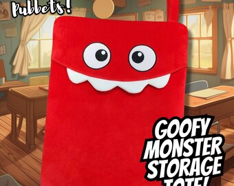 Cute Goofy Monster Storage Tote with Zipper and Strap. 30x45cm Super Soft! Zippered Storage. Exclusive to Pubbets!