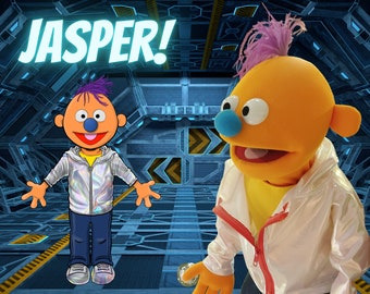 Jasper - Orange Full-Body Alien Hand Puppet with Outfit and Carry Bag