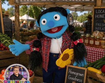 Professional Hand Puppet - Daisy Blue 28" Custom Ventriloquist Puppet, Unique 1-of-1 Muppet Style Character for Storytelling & Video