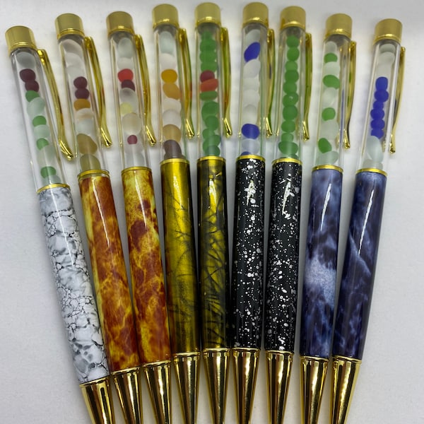 Seaham seaglass writing pen black ink, pens in marble effect pattern