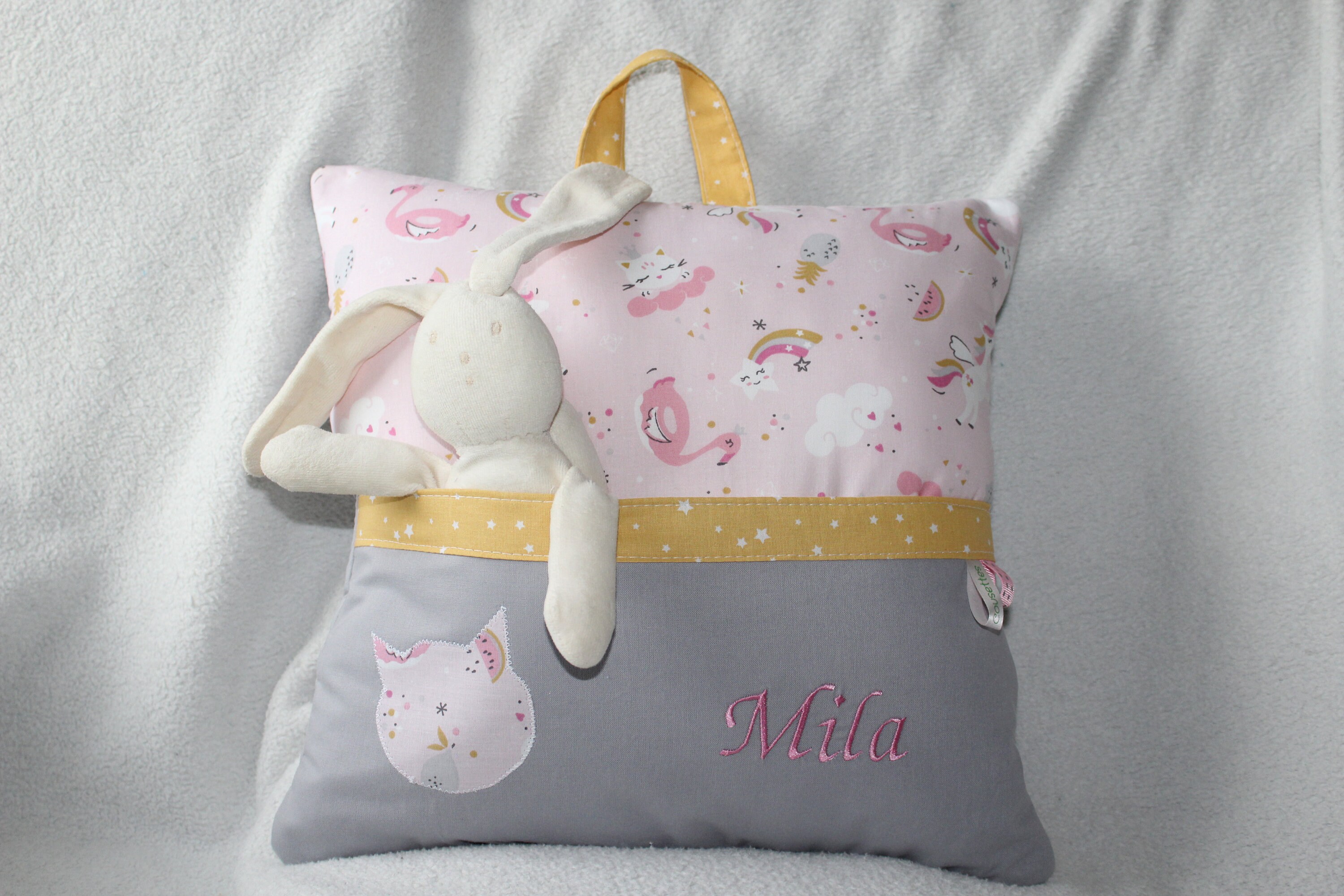 Coussin Range Doudou Licorne Rose
