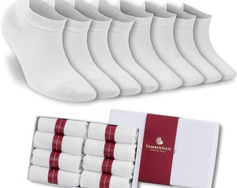 Women’s Bamboo Ankle Socks 8-Pack – White Soft Thin Low-Cut Socks