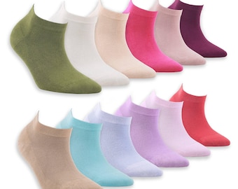 Women’s Bamboo Ankle Socks 12-Pack – Mixed Colors Soft Thin Low-Cut Socks