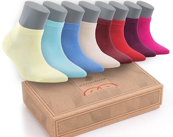 Women’s Bamboo Ankle Socks 8-Pack – Mixed Colors Soft Thin Low-Cut Socks