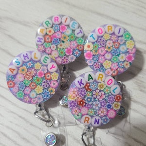 Glitter badge reel,cute retractable ID holder,personalized badge reel, alphabet beads
