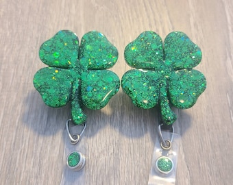 Shamrock badge reel, 4 leaf Clover badge reel, St. Patrick&#39;s day, healthcare worker gift, nurse badge reel