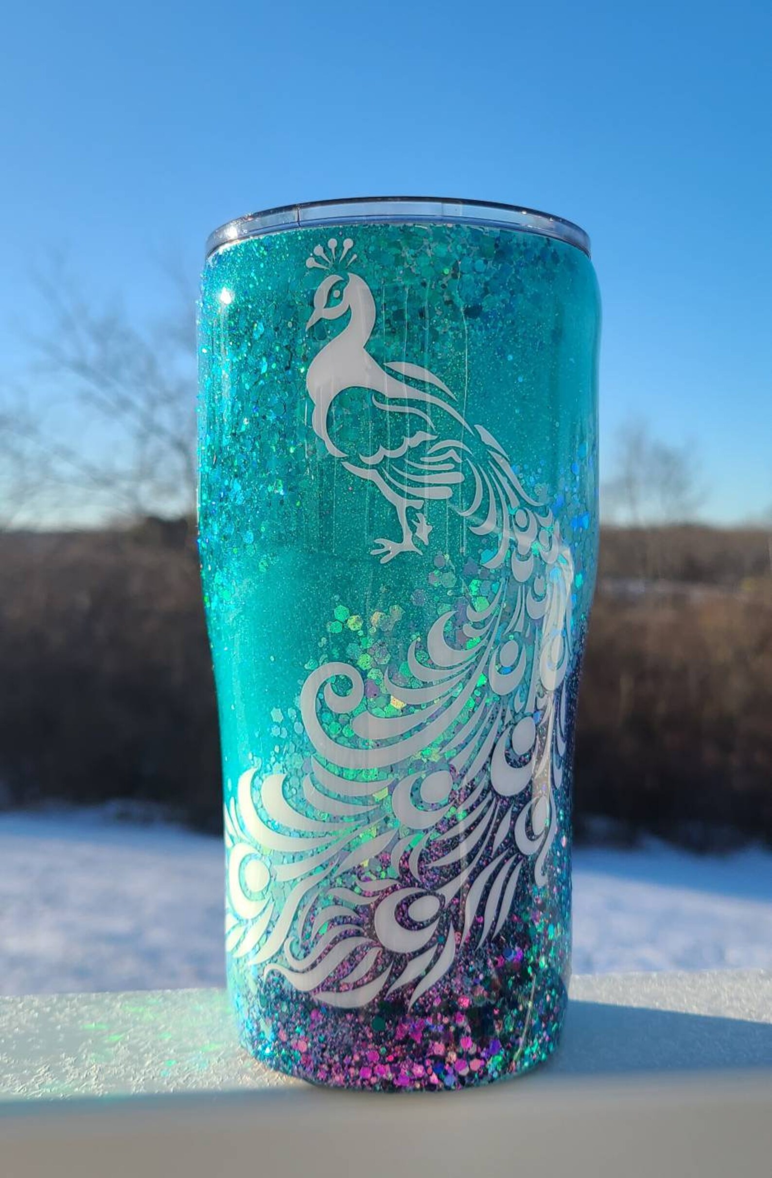Peacock glittered tumbler/Peacock cup/personalized tumbler Etsy