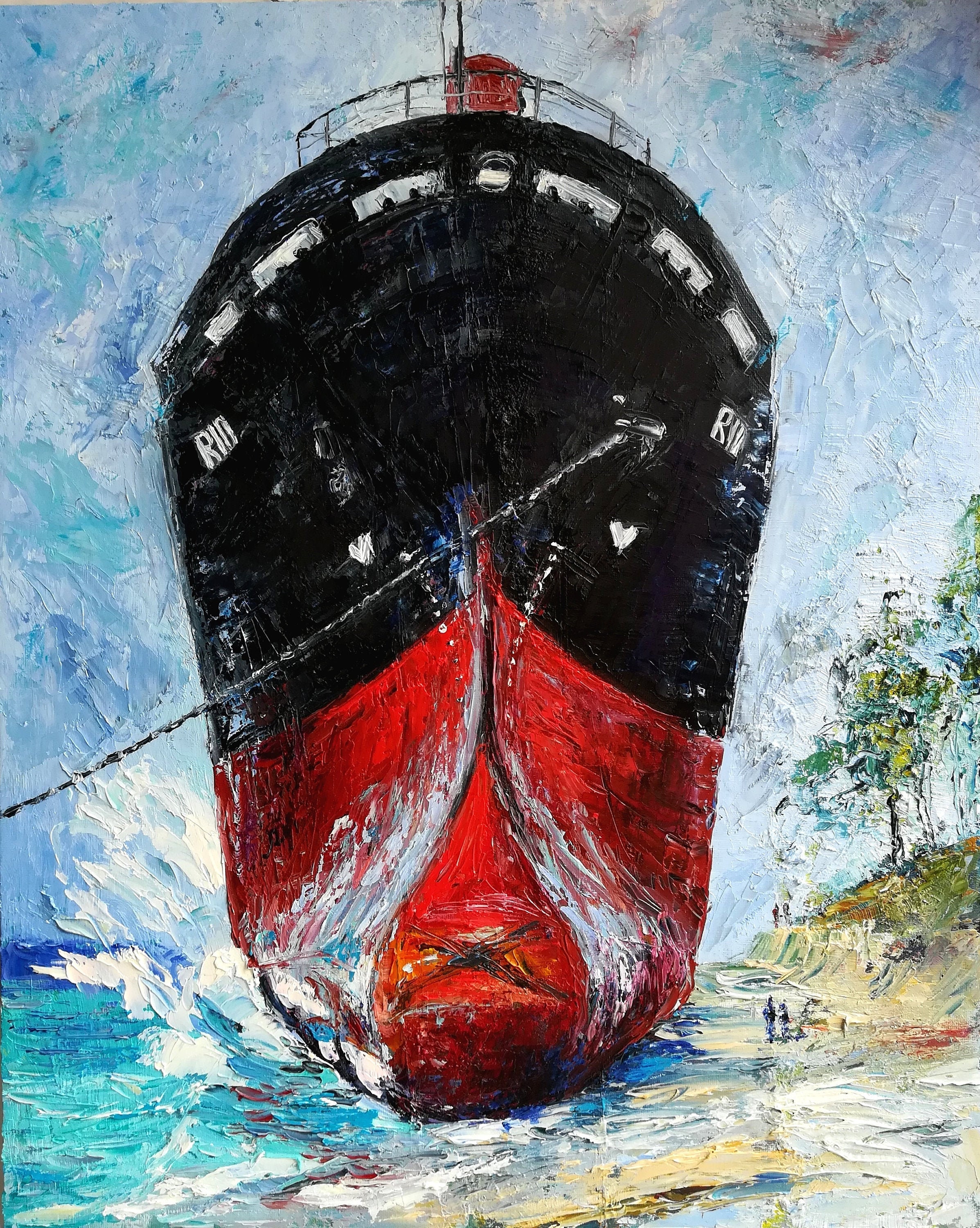 Large Ship Art Ship Painting Seascape Oil Impasto Painting Oil Etsy