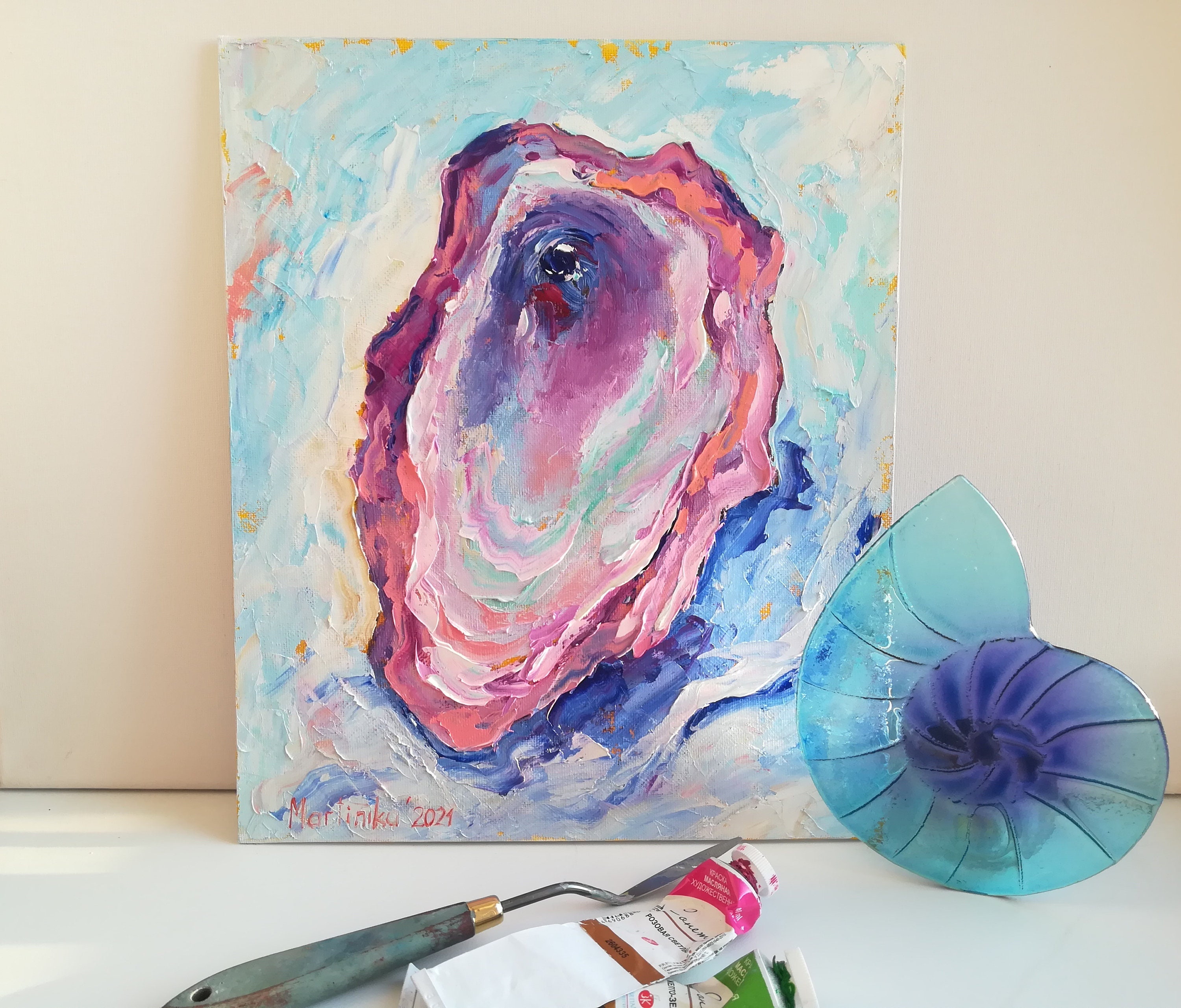 Oyster wall art Oyster painting Oyster shell art Impasto oil Etsy