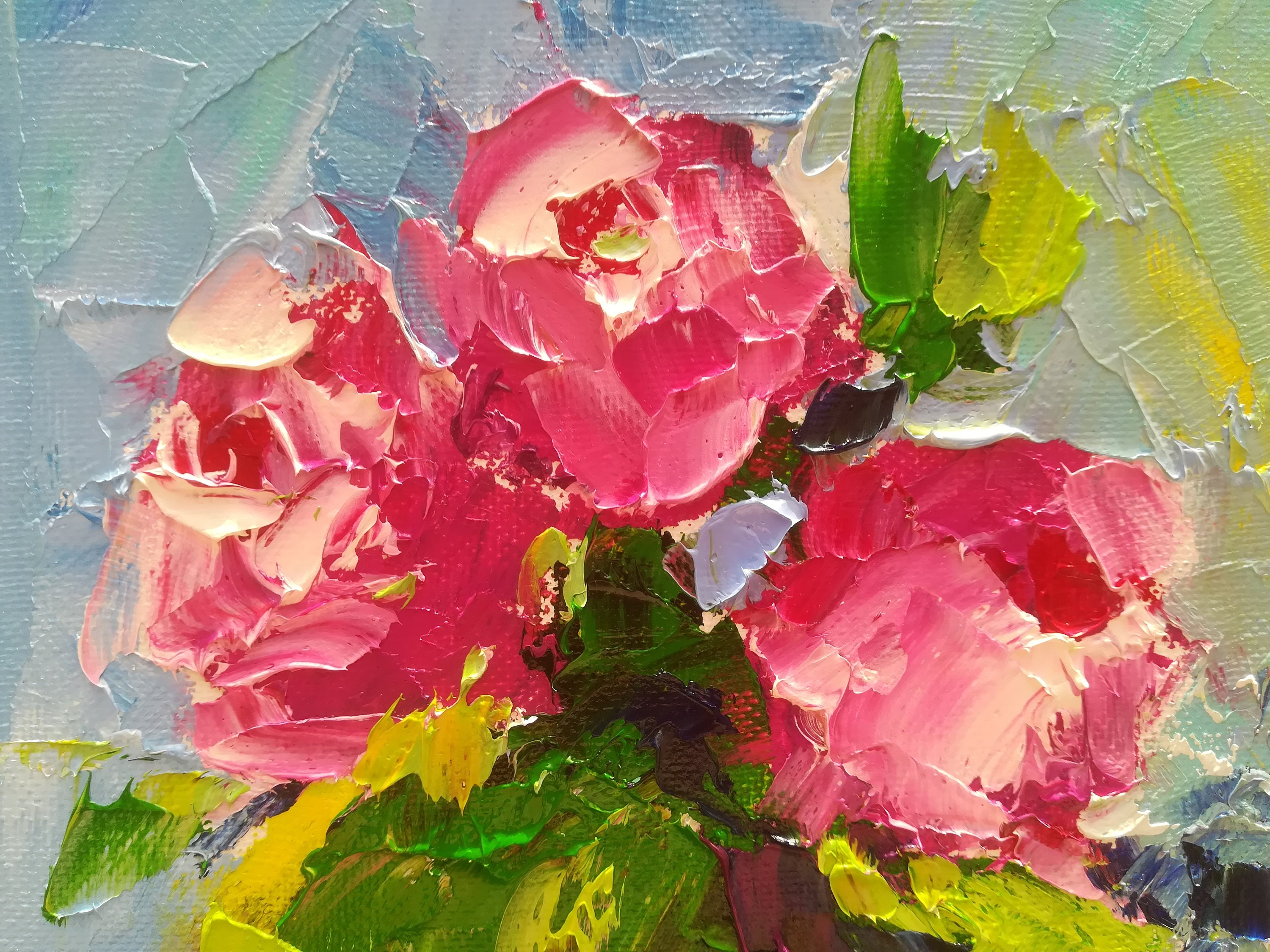Rose Oil Painting Canvas Pink Roses Painting Floral Flowers Etsy