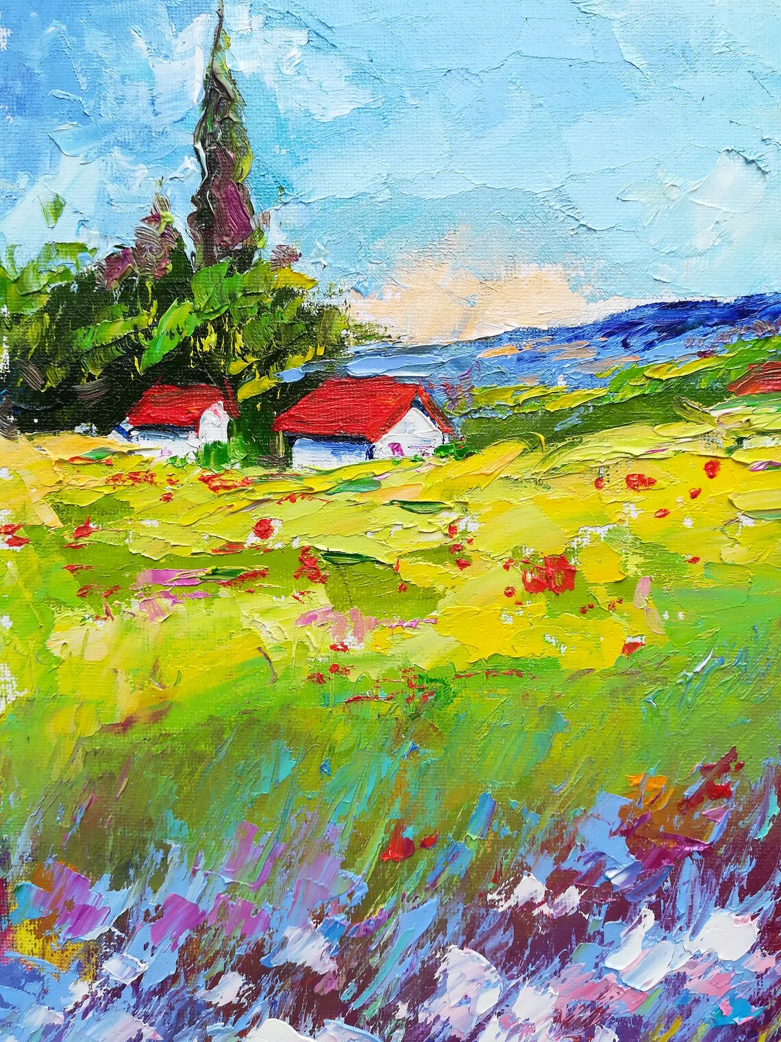 Italian Landscape Oil Painting Canvas Tuscany Field Etsy