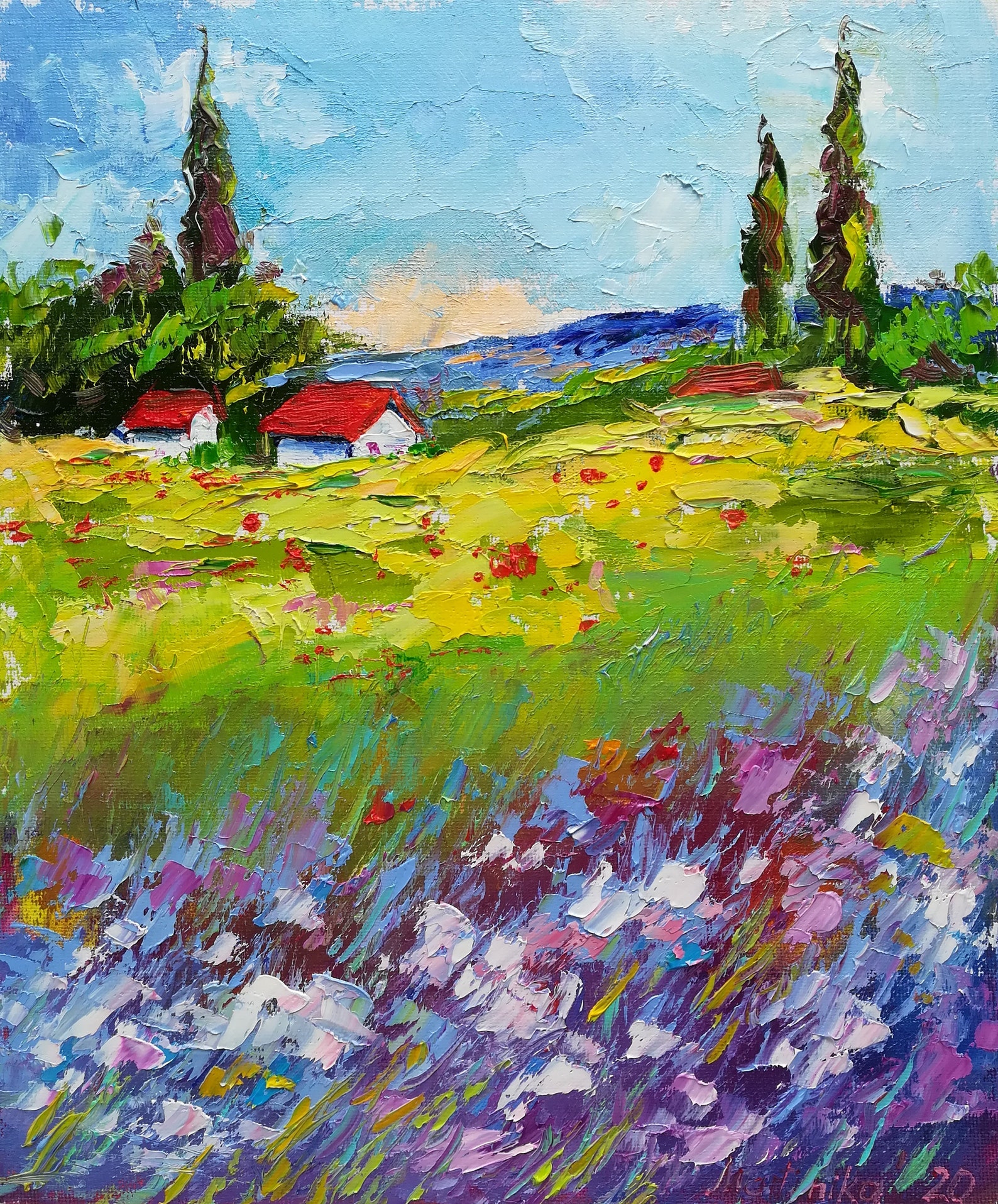 Italian Landscape Oil Painting Canvas Tuscany Field Etsy