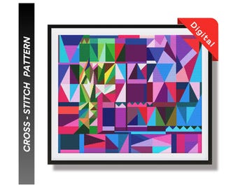 Geometryczny wzór krzyżykowy | Nowoczesny wzór do haftu w formacie PDF do dekoracji domu DIY