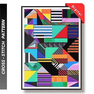 Geometry Game Cross-Stitch Pattern PDF | Modern Geometric Design for Vibrant Home Decor | Easy DIY Craft | Instant Download