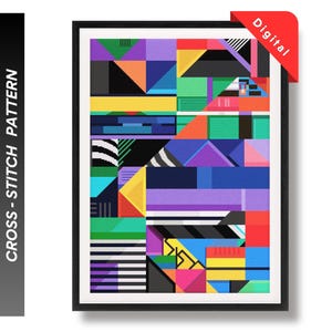 Geometry Game Cross-Stitch Pattern PDF | Modern Geometric Design for Vibrant Home Decor | Easy DIY Craft | Instant Download