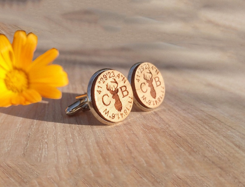 Personalised Cufflinks Custom Coordinates Wooden Cufflinks Coordinates Deer Cufflinks Gifts For Groom Custom Coordinates Gifts
