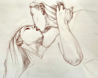 Lesbian Love | Women Kissing | LQBTQ Art | Original Artwork | Pencil Drawing