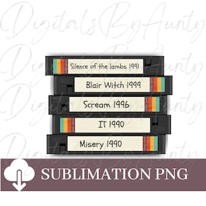 90&#39;s Vintage VHS Horror Movie Tapes Sublimation PNG