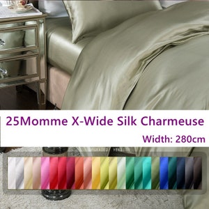 25Momme 100% Mulberry Silk Fabric, 6A grade, 280cm/110" Width,17 colors| Sewing Silk Bedding Sheets Set fabric