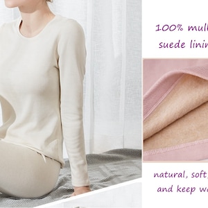 Women Mulberry Silk Suede Thermal underwear/Leggings, Long sleeve shirt, 2 colors/ Lounge Wear/Workout Outfits/ Cold weather/Winter