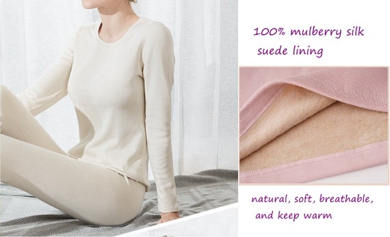 Women Mulberry Silk Suede Thermal Underwear/leggings, Long Sleeve Shirt, 2  Colors/ Lounge Wear/workout Outfits/ Cold Weather/winter 