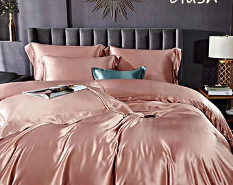 Satin Silk Bedding Set Flat Bed Sheet Pillow Case Flat Sheet Twin/Queen/King Bed 
